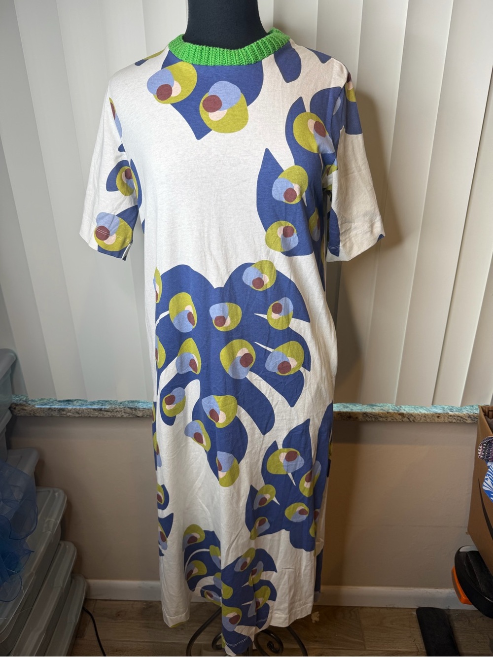 Parfois Monstera Leaf Print Crochet Neckline Midi/Maxi Dress Size XS/S
